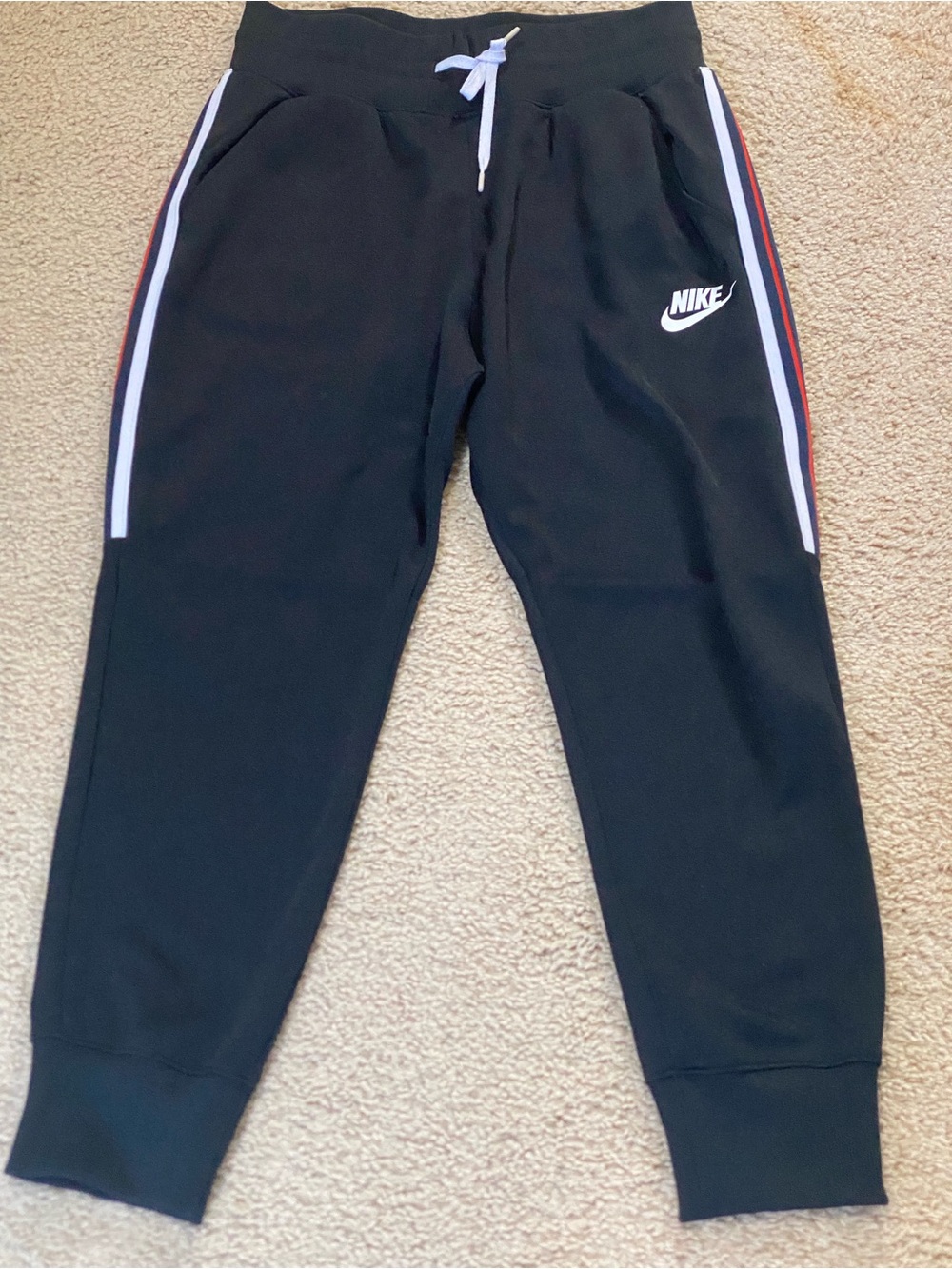 Nike Black Joggers with White and Red Side Stripes